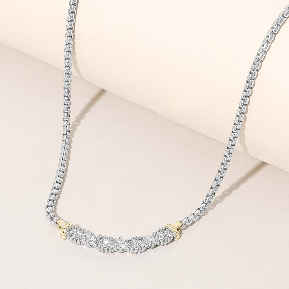 14K Gold Plated Two Tone CZ Stone Paved Necklace