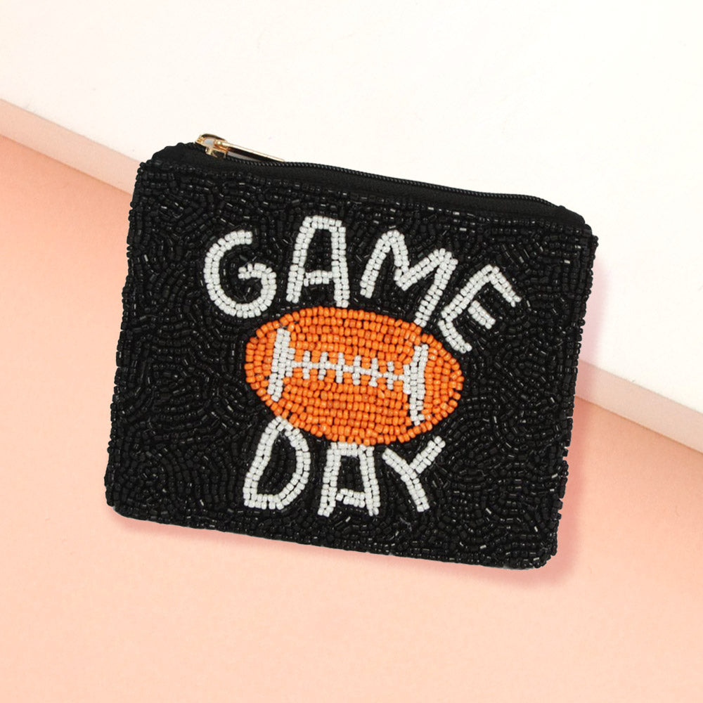 GAME DAY Message Football Seed Beaded Mini Pouch Bag M H W ACCESSORIES LLC GAME DAY Message Football Seed Beaded Mini Pouch Bag