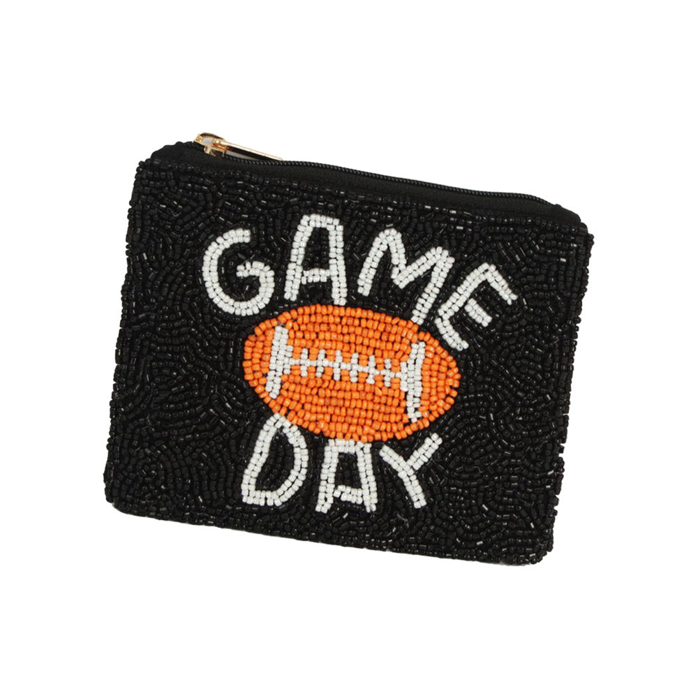 GAME DAY Message Football Seed Beaded Mini Pouch Bag M H W ACCESSORIES LLC GAME DAY Message Football Seed Beaded Mini Pouch Bag