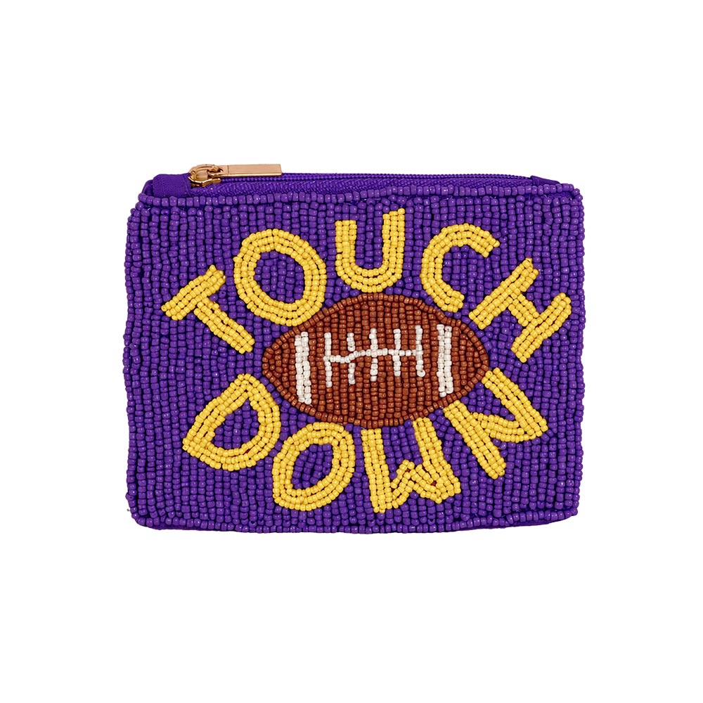 TOUCH DOWN Football Game Day  Purple & Yellow Seed Beaded Mini Pouch Bag M H W ACCESSORIES LLC TOUCH DOWN Football Game Day  Purple & Yellow Seed Beaded Mini Pouch Bag