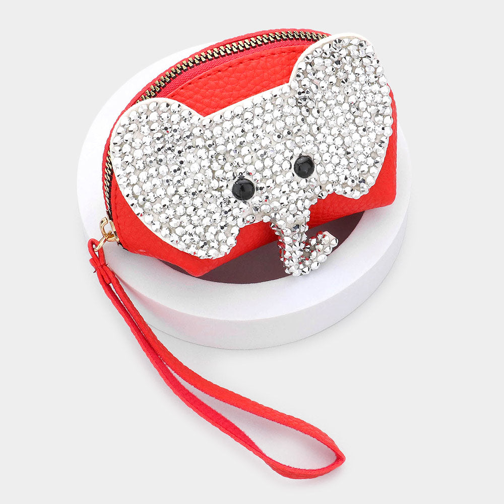 Studded Elephant Red Mini Pouch Wristlet Bag M H W ACCESSORIES LLC Studded Elephant Red Mini Pouch Wristlet Bag
