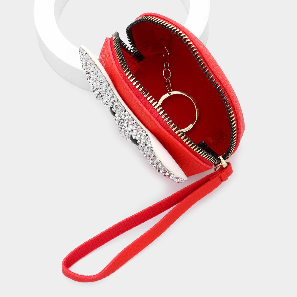 Studded Elephant Red Mini Pouch Wristlet Bag M H W ACCESSORIES LLC Studded Elephant Red Mini Pouch Wristlet Bag