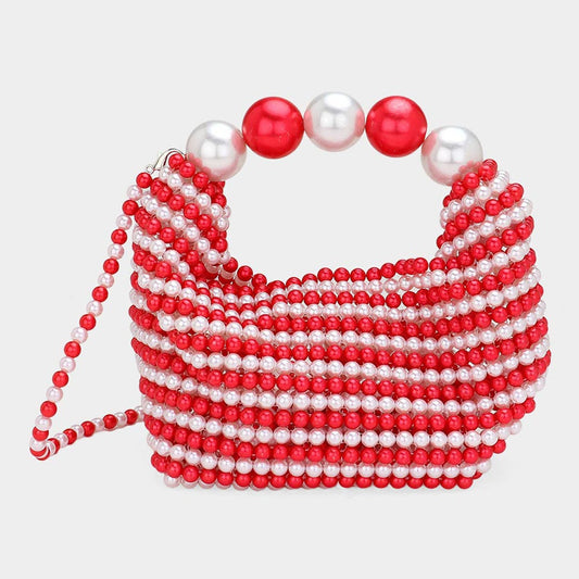 Red & White Pearl Beaded Handbag / Crossbody Bag