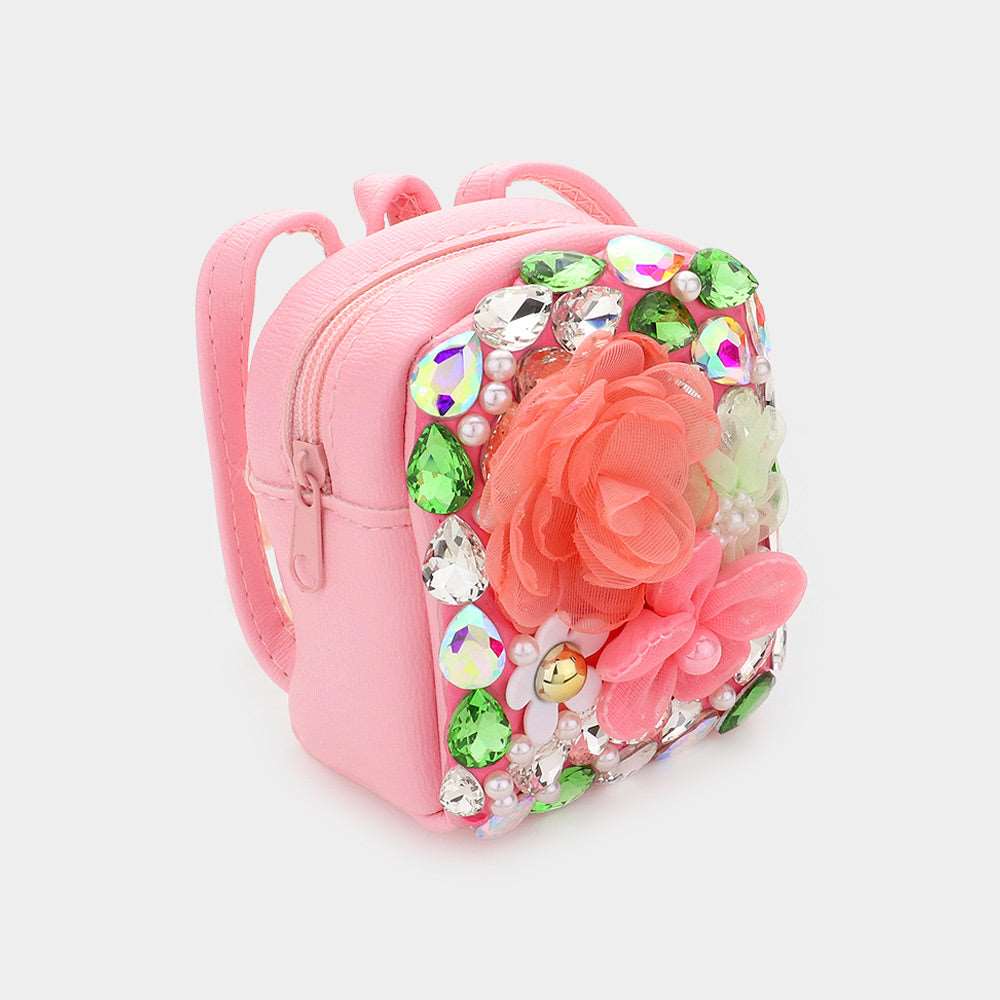 Pink Flower Stone Embellished Pearl Keychain - M H W ACCESSORIES LLC
