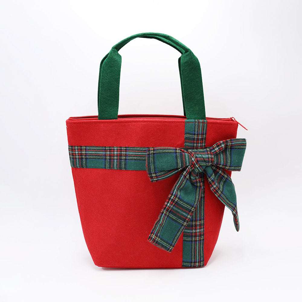 Red Plaid Bow Accent Christmas Festive Tote Bag M H W ACCESSORIES LLC Red Plaid Bow Accent Christmas Festive Tote Bag