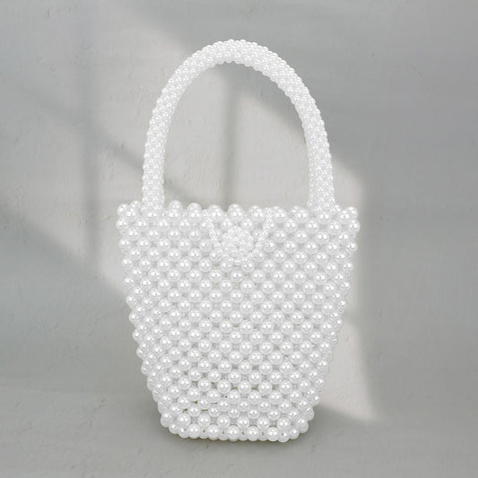 Rhodium White Pearl Bucket HandBag