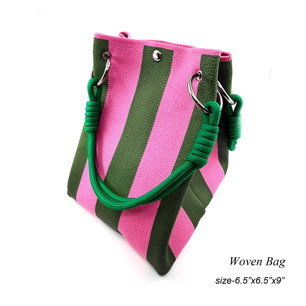 Striped Woven Fabric Top Handle Bucket Handbag for Women M H W ACCESSORIES LLC Striped Woven Fabric Top Handle Bucket Handbag for Women