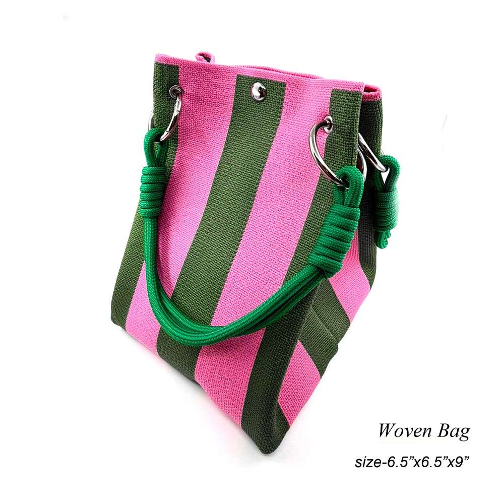 Striped Woven Fabric Top Handle Bucket Handbag for Women M H W ACCESSORIES LLC Striped Woven Fabric Top Handle Bucket Handbag for Women