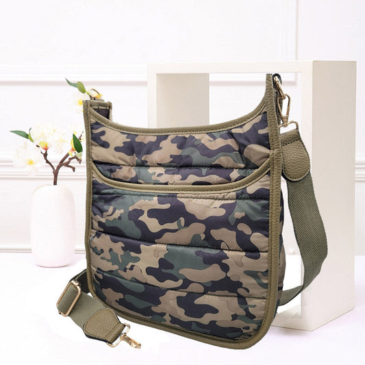 Camouflage Quilted Shiny Puffer Crossbody Bag M H W ACCESSORIES LLC Camouflage Quilted Shiny Puffer Crossbody Bag