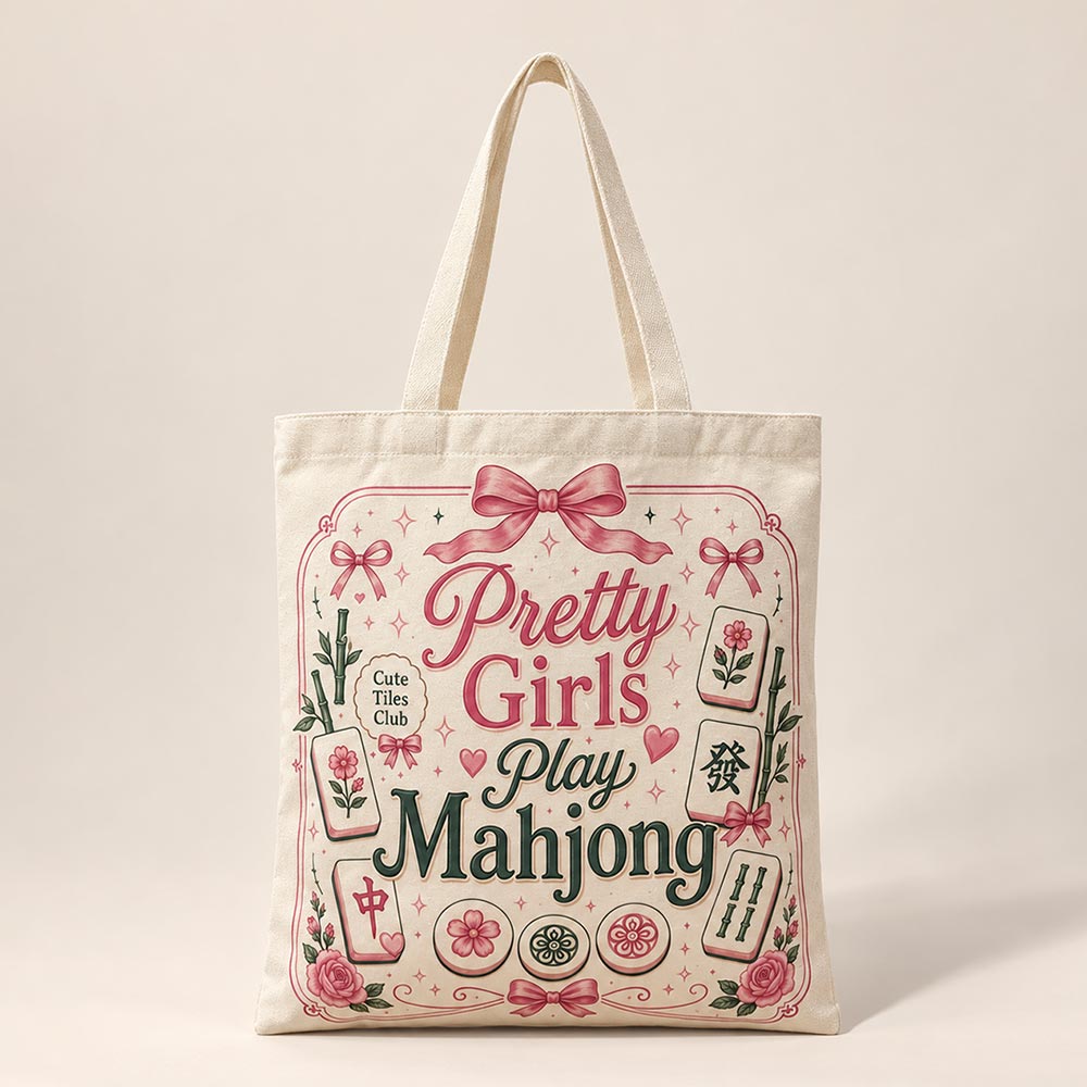Pink & Green Pretty Girls Play Mahjong Tote Bag M H W ACCESSORIES LLC Pink & Green Pretty Girls Play Mahjong Tote Bag