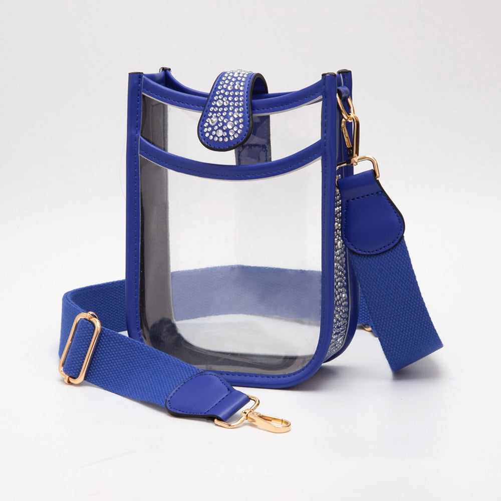 Bling Studded Faux Leather Transparent  Blue Mini Crossbody Bag M H W ACCESSORIES LLC Bling Studded Faux Leather Transparent  Blue Mini Crossbody Bag