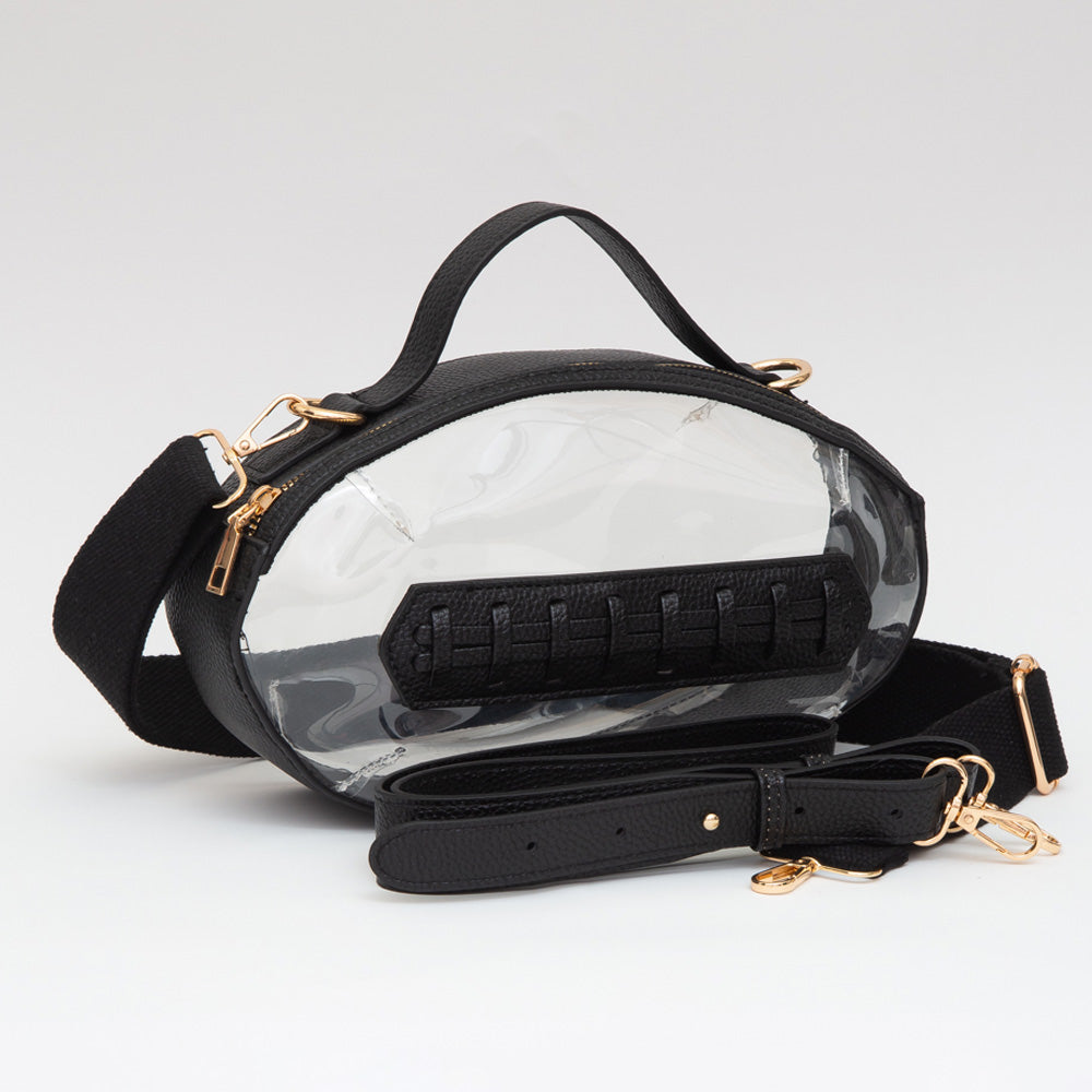 Black Football Shaped Transparent Crossbody Bag M H W ACCESSORIES LLC Black Football Shaped Transparent Crossbody Bag