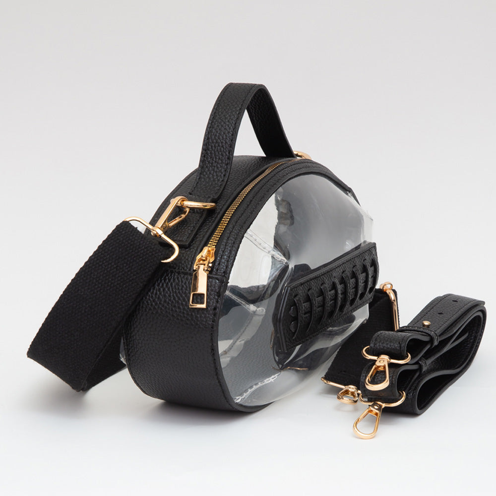 Black Football Shaped Transparent Crossbody Bag M H W ACCESSORIES LLC Black Football Shaped Transparent Crossbody Bag