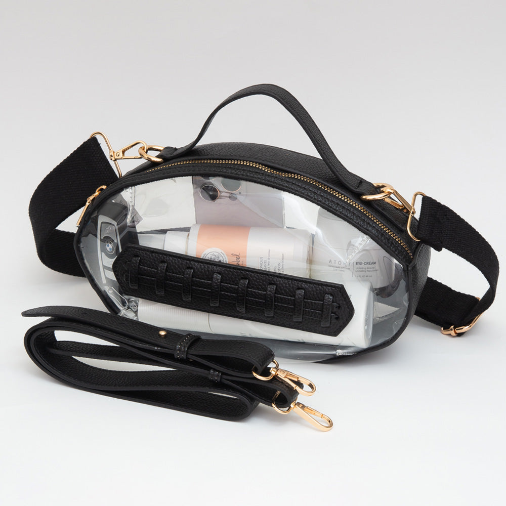 Black Football Shaped Transparent Crossbody Bag M H W ACCESSORIES LLC Black Football Shaped Transparent Crossbody Bag