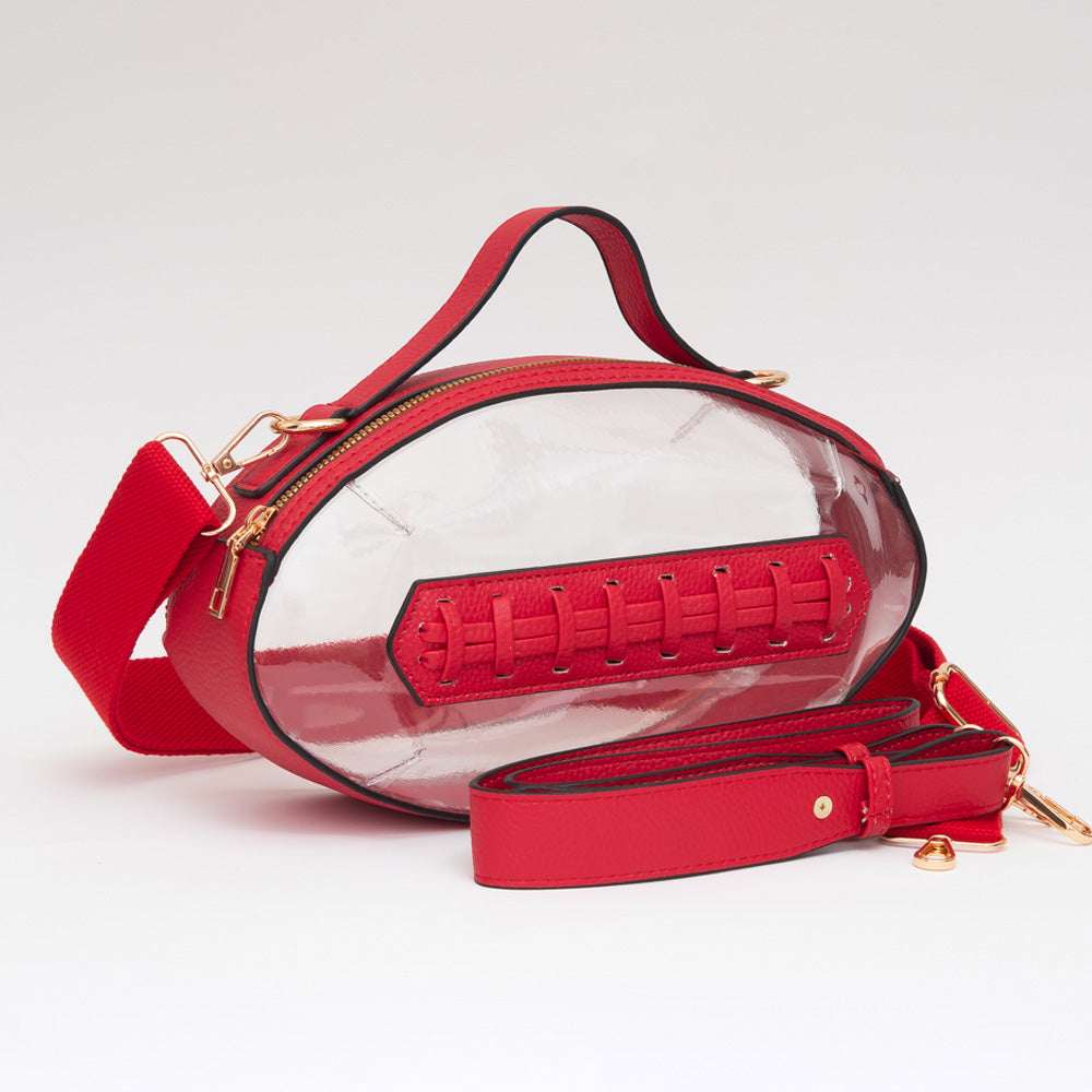 Red Football Shaped Transparent Crossbody Bag M H W ACCESSORIES LLC Red Football Shaped Transparent Crossbody Bag