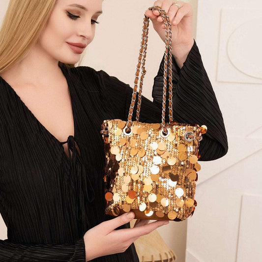 Rose Gold Sequin Embellished Bucket Bag for Her - M H W ACCESSORIES LLC