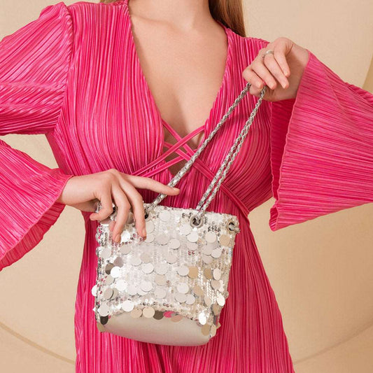 Silver Sequin Embellished Bucket Bag for Women - M H W ACCESSORIES LLC