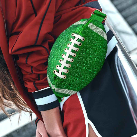 Blue Bling Studded Game Day Football Shape Fanny Pack Sling Bag