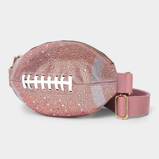 Pink Bling Studded Game Day Football Shape Fanny Pack Sling Bag