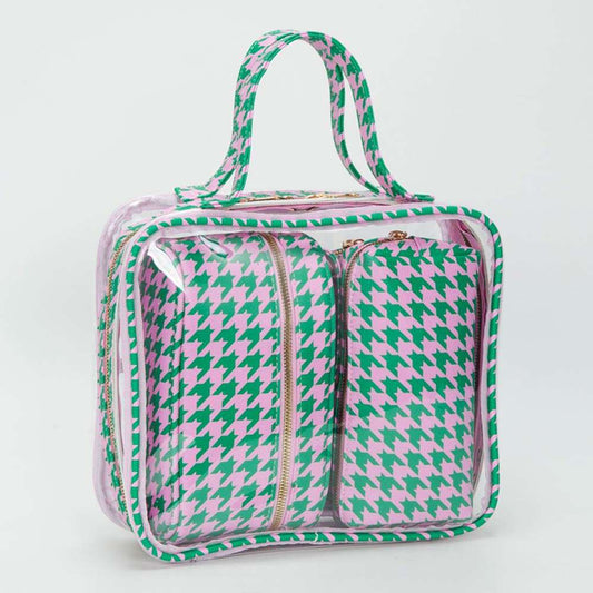Pink & Green 4PCS - Transparent Faux Leather Travel Cosmetic Bag Set M H W ACCESSORIES LLC Pink & Green 4PCS - Transparent Faux Leather Travel Cosmetic Bag Set