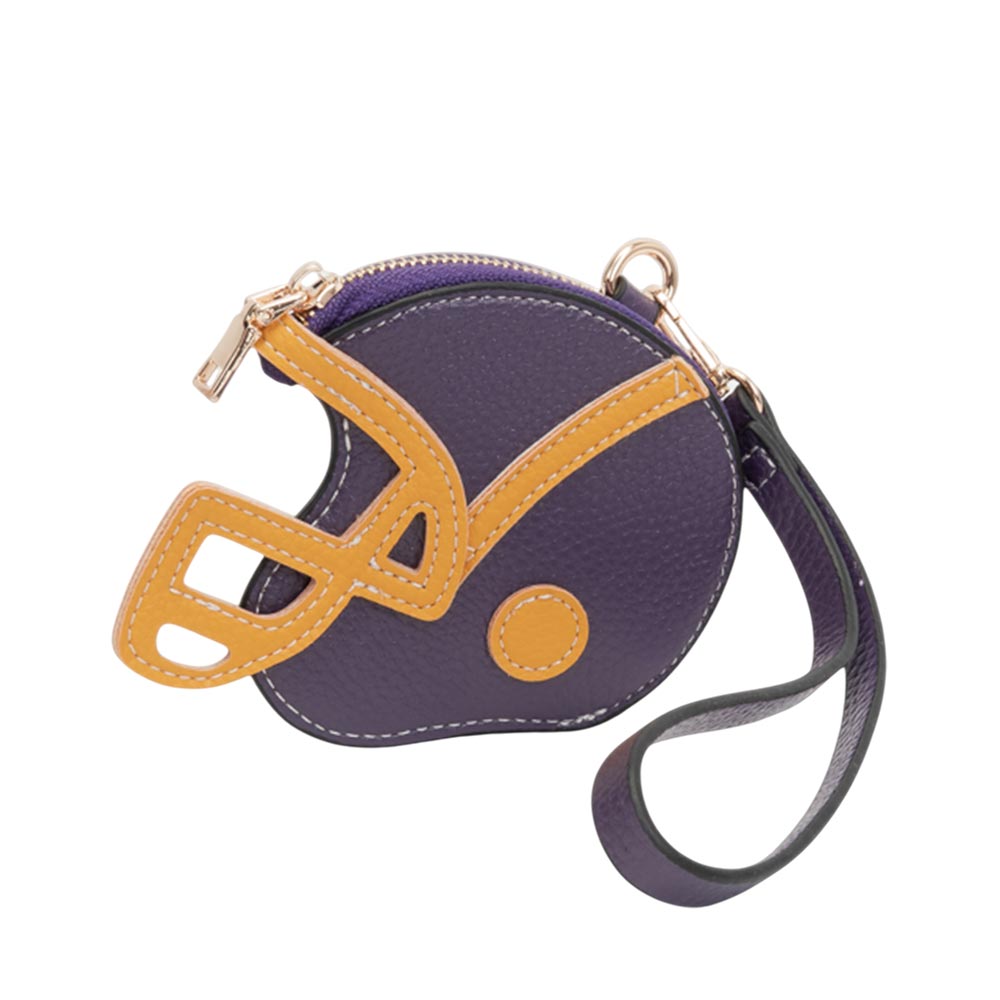 Purple & Gold Faux Leather Football Helmet Wristlet Mini Pouch Bag Coin Purse M H W ACCESSORIES LLC Purple & Gold Faux Leather Football Helmet Wristlet Mini Pouch Bag Coin Purse