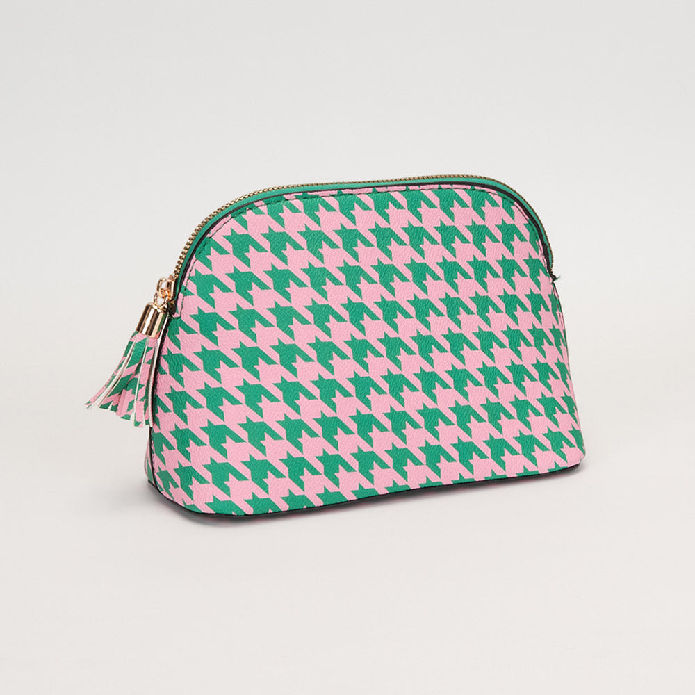 Pink & Green Faux Leather Tassel Zip Around Makeup Pouch Bag M H W ACCESSORIES LLC Pink & Green Faux Leather Tassel Zip Around Makeup Pouch Bag
