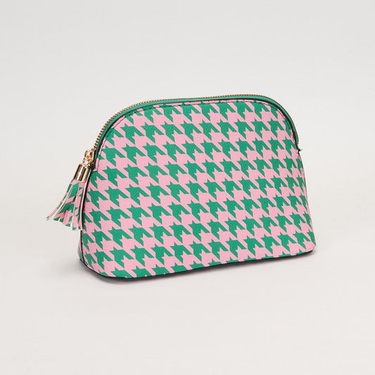 Pink & Green Faux Leather Tassel Zip Around Makeup Pouch Bag M H W ACCESSORIES LLC Pink & Green Faux Leather Tassel Zip Around Makeup Pouch Bag