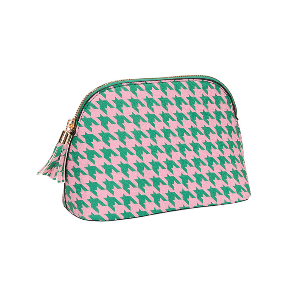 Pink & Green Faux Leather Tassel Zip Around Makeup Pouch Bag M H W ACCESSORIES LLC Pink & Green Faux Leather Tassel Zip Around Makeup Pouch Bag