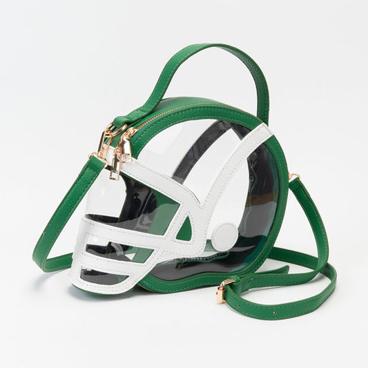 Green Transparent Gameday Football Helmet Shaped Crossbody Handbag M H W ACCESSORIES LLC Green Transparent Gameday Football Helmet Shaped Crossbody Handbag