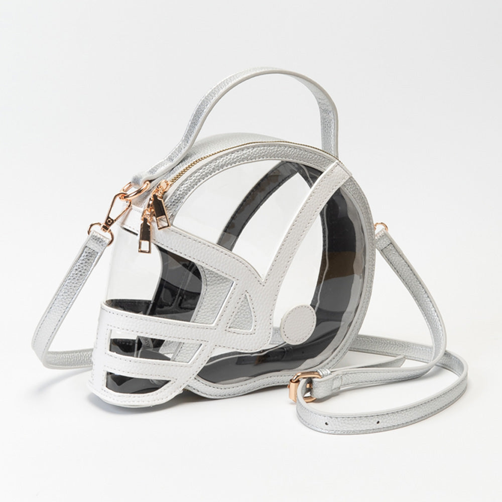 Silver & Clear  Transparent Gameday Football Helmet Shaped Crossbody Handbag M H W ACCESSORIES LLC Silver & Clear  Transparent Gameday Football Helmet Shaped Crossbody Handbag