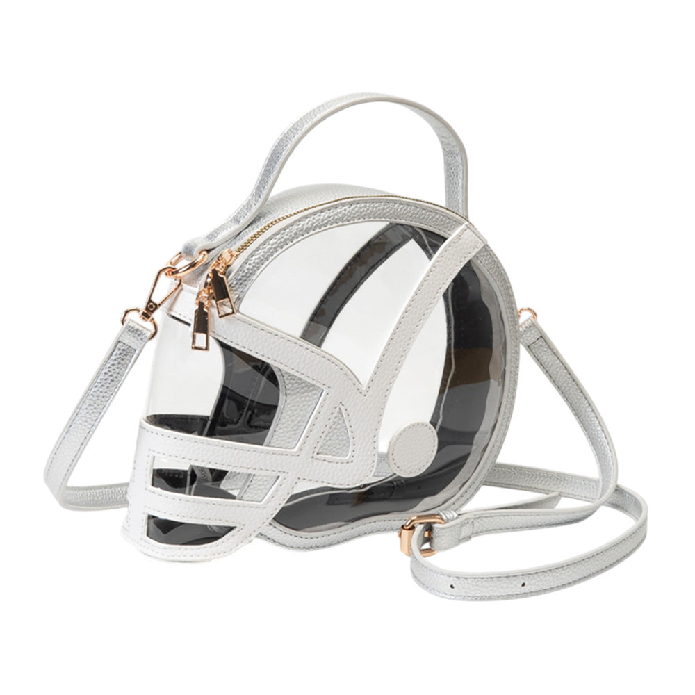Silver & Clear  Transparent Gameday Football Helmet Shaped Crossbody Handbag M H W ACCESSORIES LLC Silver & Clear  Transparent Gameday Football Helmet Shaped Crossbody Handbag