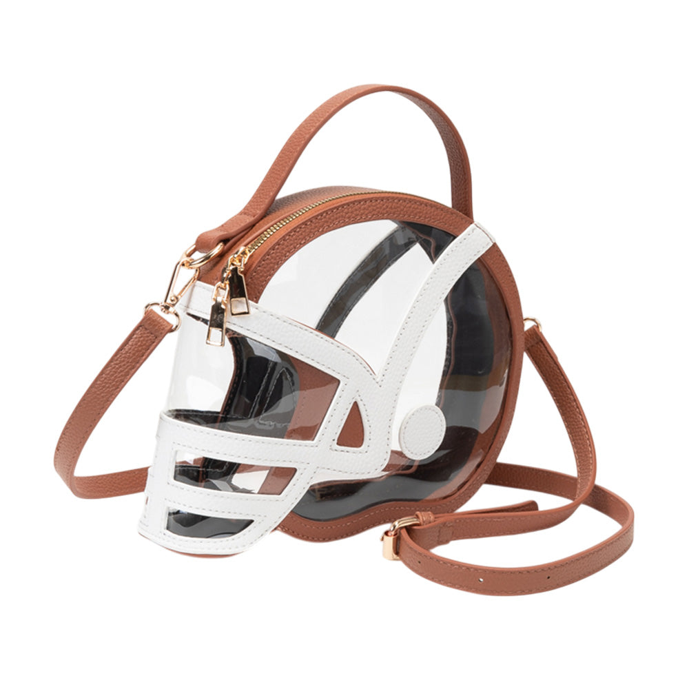 Tan & Clear Transparent Gameday Football Helmet Shaped Crossbody Handbag M H W ACCESSORIES LLC Tan & Clear Transparent Gameday Football Helmet Shaped Crossbody Handbag