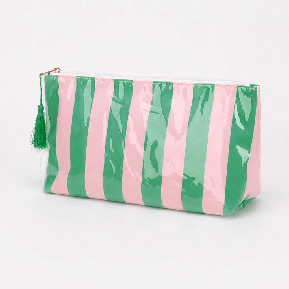Pink & Green Striped Cosmetic Travel Pouch Organizer Bag M H W ACCESSORIES LLC Pink & Green Striped Cosmetic Travel Pouch Organizer Bag