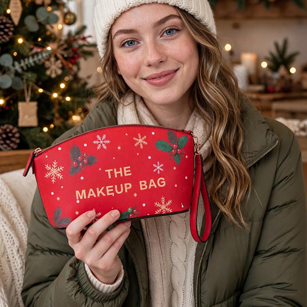 Faux Leather Christmas Snowflake Pattern THE MAKE UP Bag M H W ACCESSORIES LLC Faux Leather Christmas Snowflake Pattern THE MAKE UP Bag
