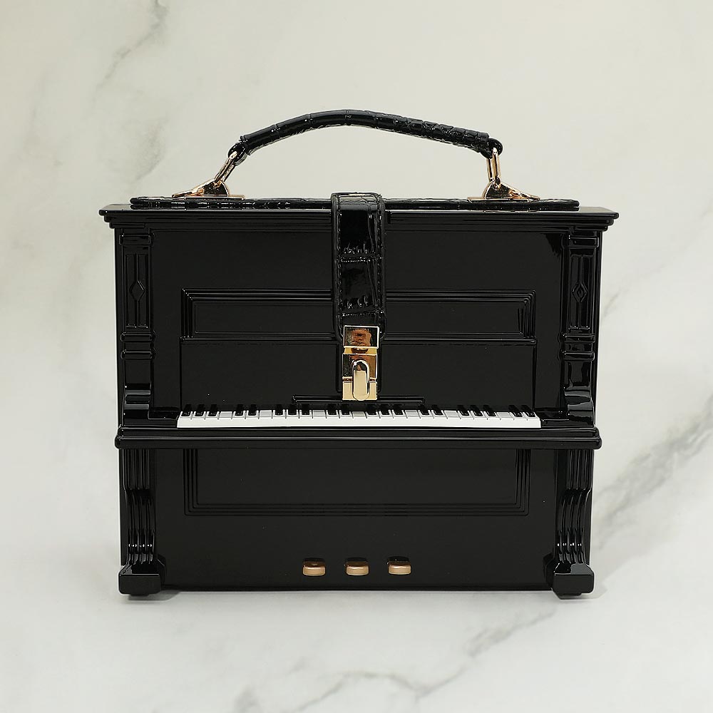 Black Acrylic Piano Shape Hand Bag / Crossbody Bag M H W ACCESSORIES LLC Black Acrylic Piano Shape Hand Bag / Crossbody Bag