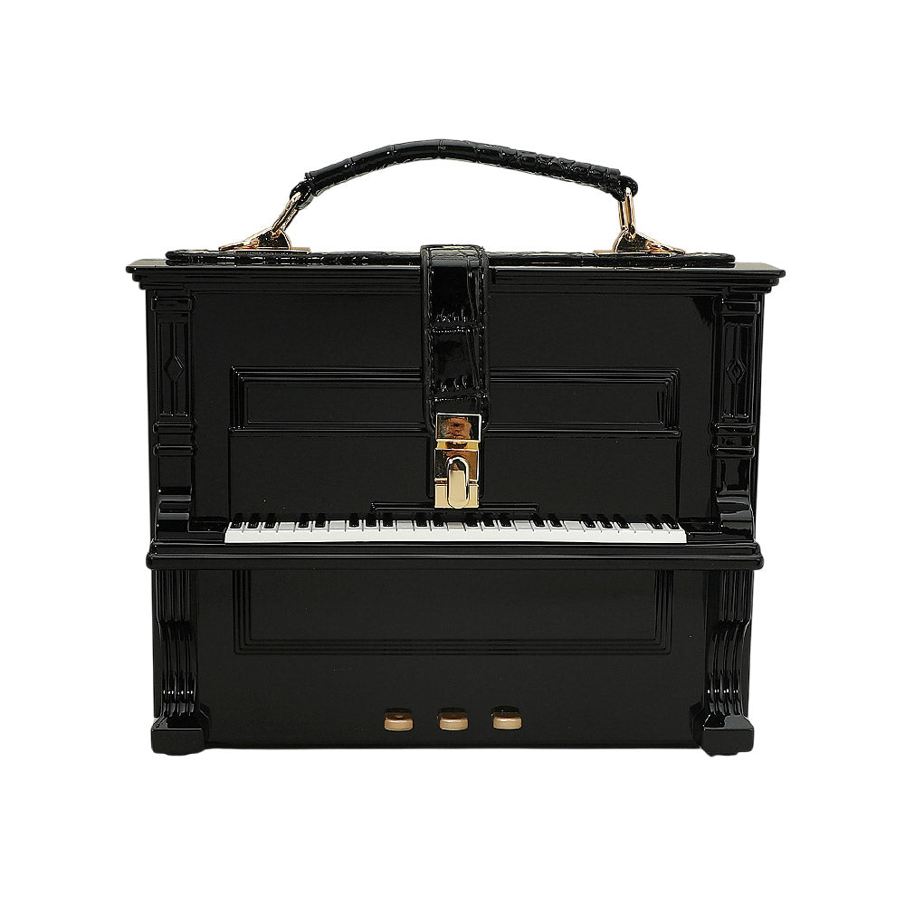 Black Acrylic Piano Shape Hand Bag / Crossbody Bag M H W ACCESSORIES LLC Black Acrylic Piano Shape Hand Bag / Crossbody Bag