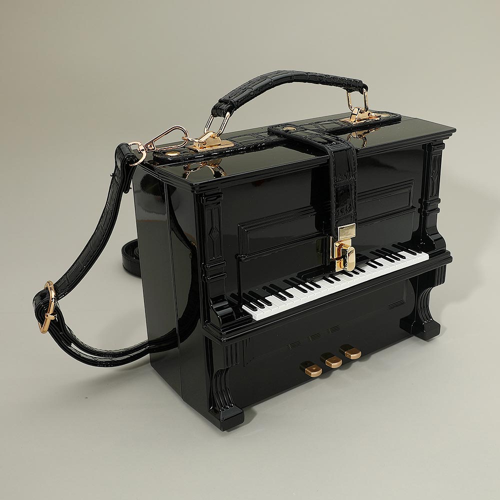 Black Acrylic Piano Shape Hand Bag / Crossbody Bag M H W ACCESSORIES LLC Black Acrylic Piano Shape Hand Bag / Crossbody Bag