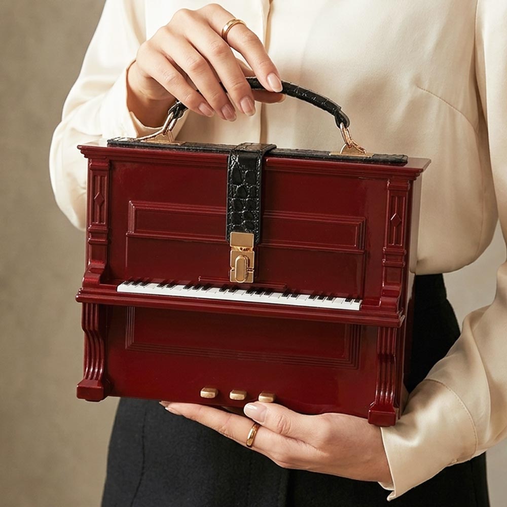 Red Piano Shaped Structured Crossbody Handbag M H W ACCESSORIES LLC Red Piano Shaped Structured Crossbody Handbag