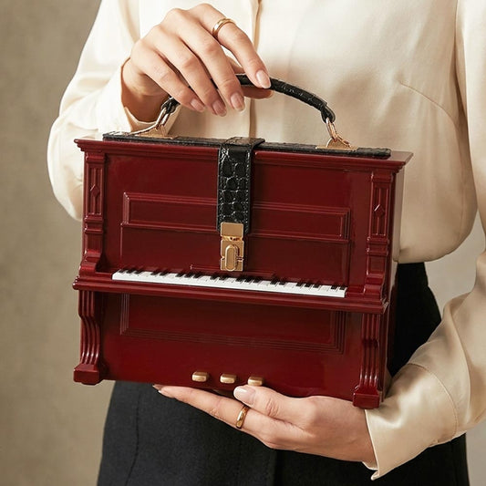 Red Piano Shaped Structured Crossbody Handbag M H W ACCESSORIES LLC Red Piano Shaped Structured Crossbody Handbag