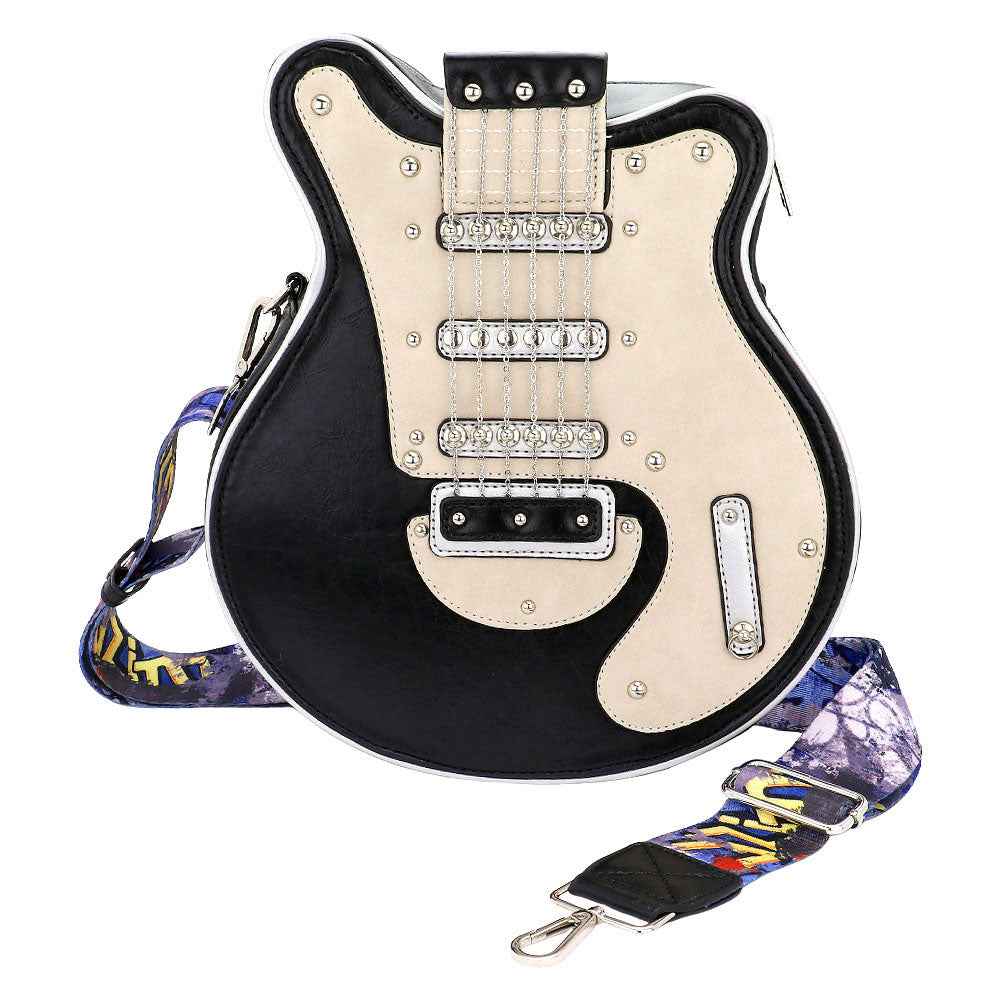 Ivory & Black Electronic Guitar Shaped Crossbody Bag