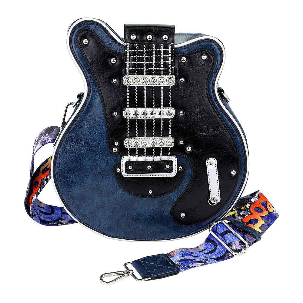 Blue Electronic Guitar Shaped Crossbody Bag