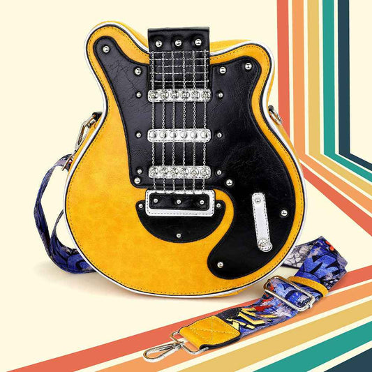 Yellow  Electronic Guitar Shaped Crossbody Bag