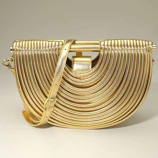 Faux Leather Unique Gold Half Moon Structured Handbag Crossbody Bag