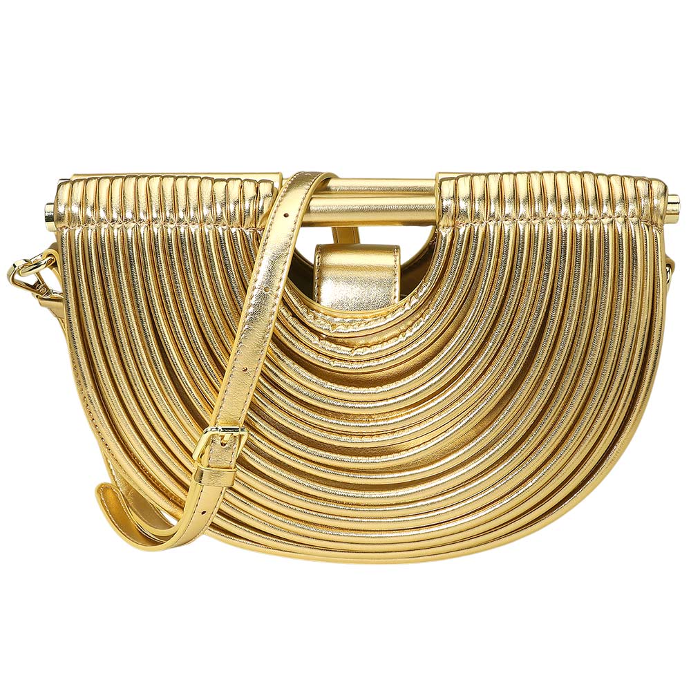 Faux Leather Unique Gold Half Moon Structured Handbag Crossbody Bag