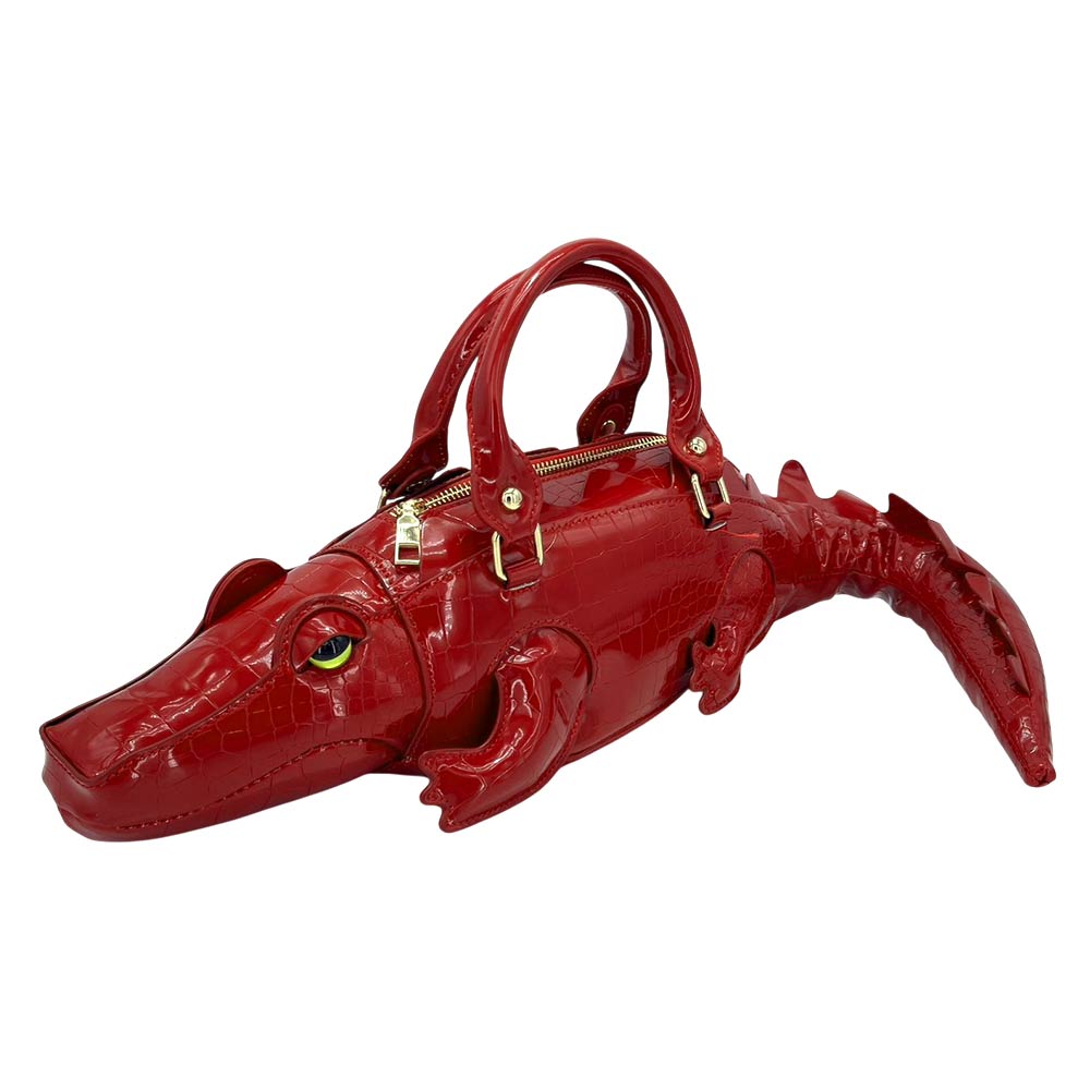 Red Faux Leather Crocodile Shape Crossbody Handbag M H W ACCESSORIES LLC Red Faux Leather Crocodile Shape Crossbody Handbag