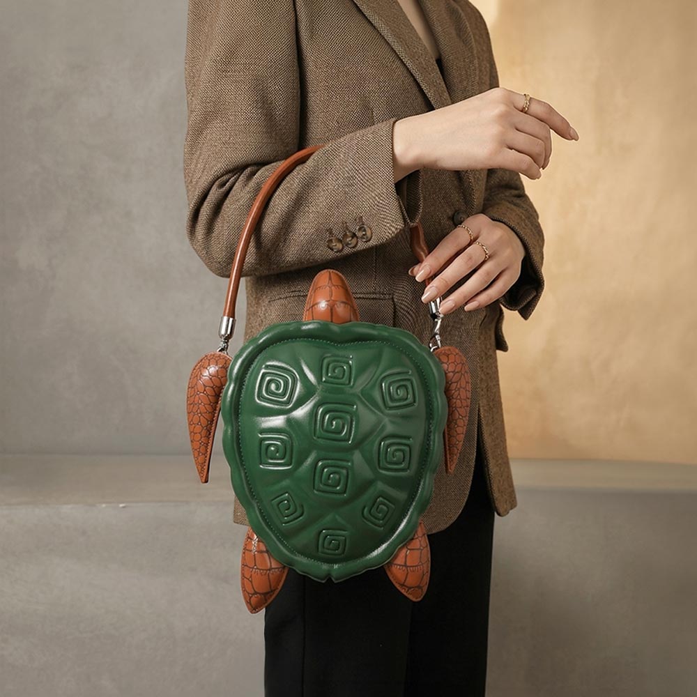 Green Faux Leather Turtle Shape Crossbody Handbag M H W ACCESSORIES LLC Green Faux Leather Turtle Shape Crossbody Handbag