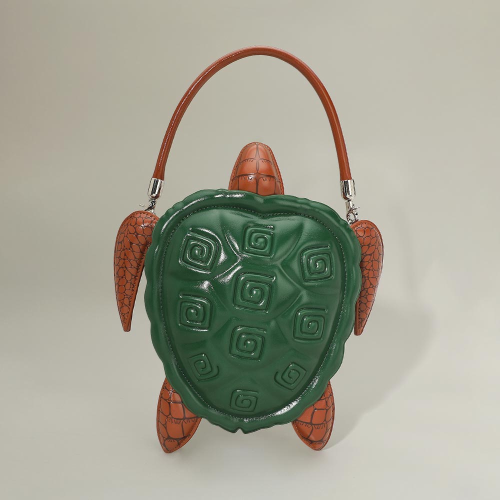 Green Faux Leather Turtle Shape Crossbody Handbag M H W ACCESSORIES LLC Green Faux Leather Turtle Shape Crossbody Handbag