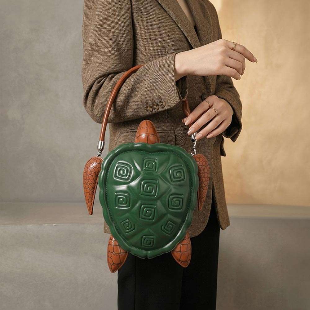 Green Faux Leather Turtle Shape Crossbody Handbag M H W ACCESSORIES LLC Green Faux Leather Turtle Shape Crossbody Handbag