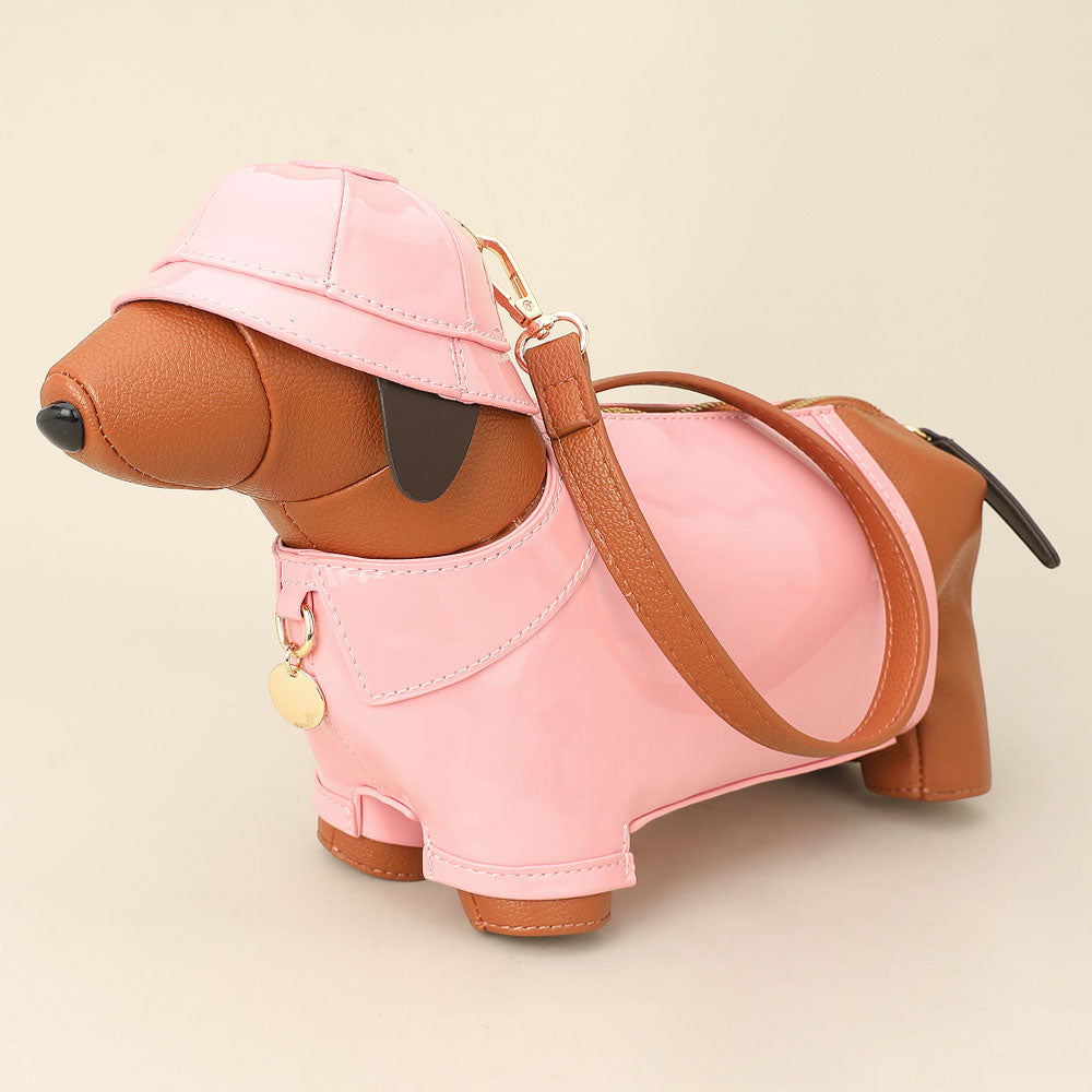 Faux Leather Pink Raincoat Puppy Crossbody Bag