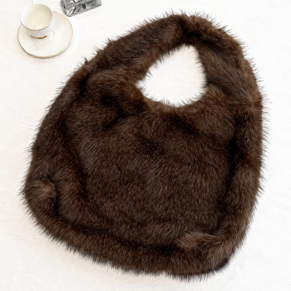 Fuzzy Plush Fur Slouchy Shoulder Dark Brown Hobo Bag M H W ACCESSORIES LLC Fuzzy Plush Fur Slouchy Shoulder Dark Brown Hobo Bag
